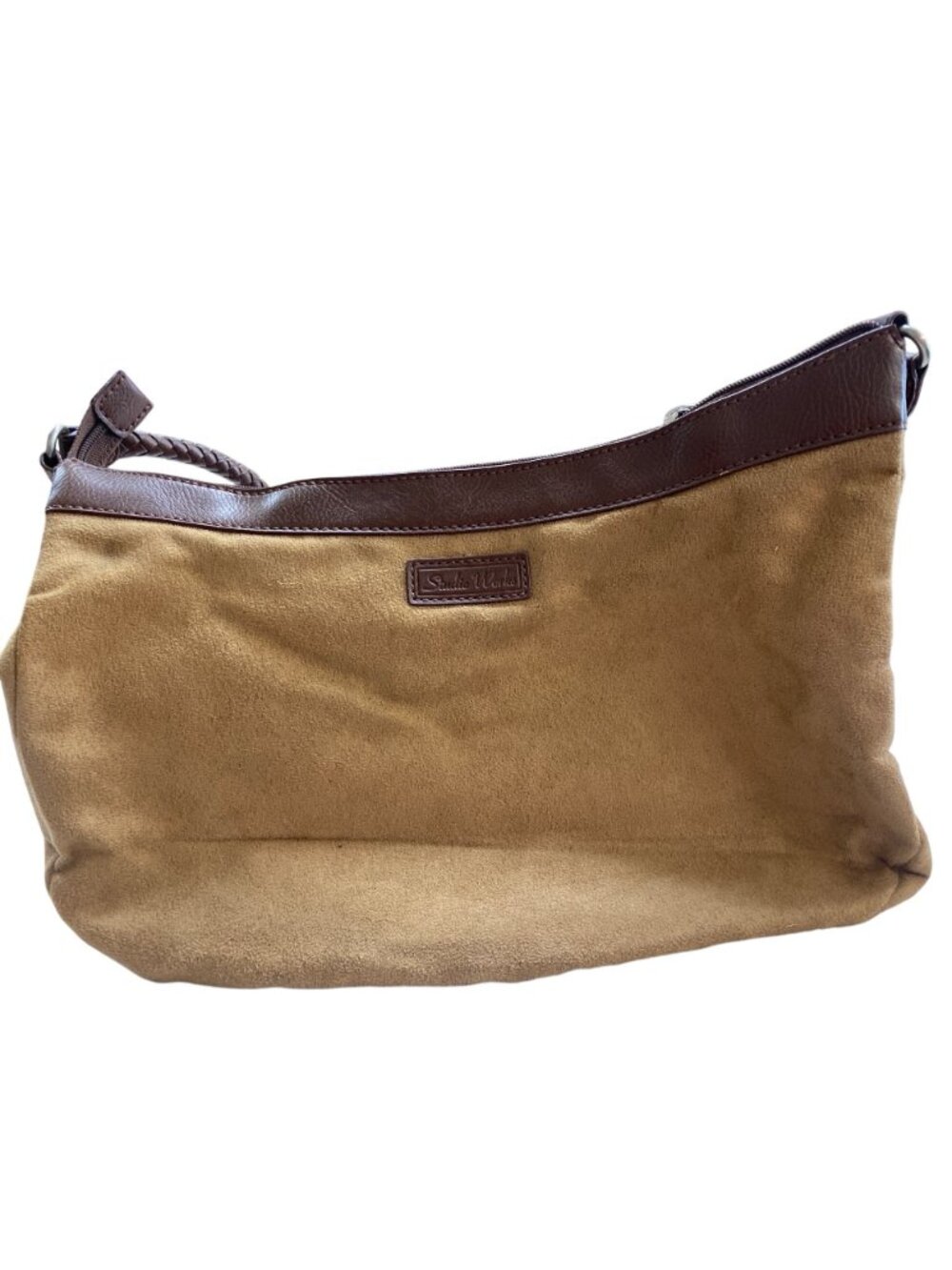 Studio Works Brown Faux Suede & Patchwork Shoulder Bag With Zipper Closure - Picture 2 of 6